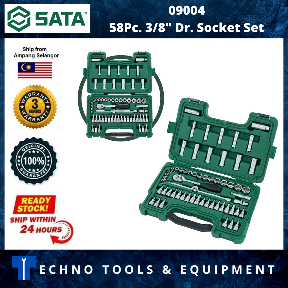 SATA 09004 Socket Set 60pc, 3/8", 6Pt. Metric