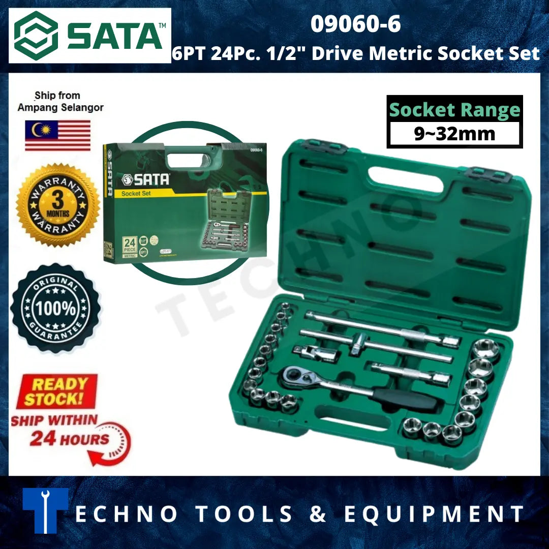 SATA 12PT / 6PT 24Pc. 1/2" Drive Metric Socket Set – Techno Tools ...