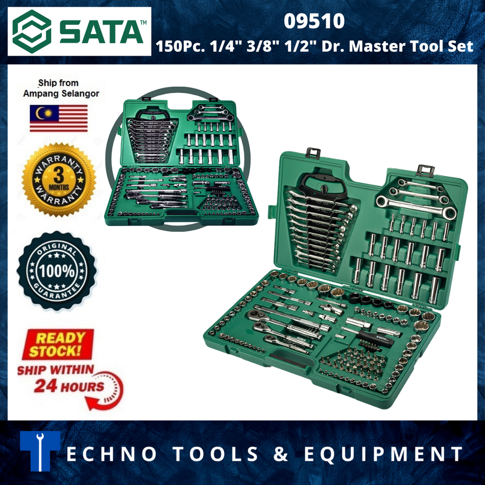 SATA 09510 150PC 1/4" 3/8" 1/2" DR. Socket Set Wrench Set