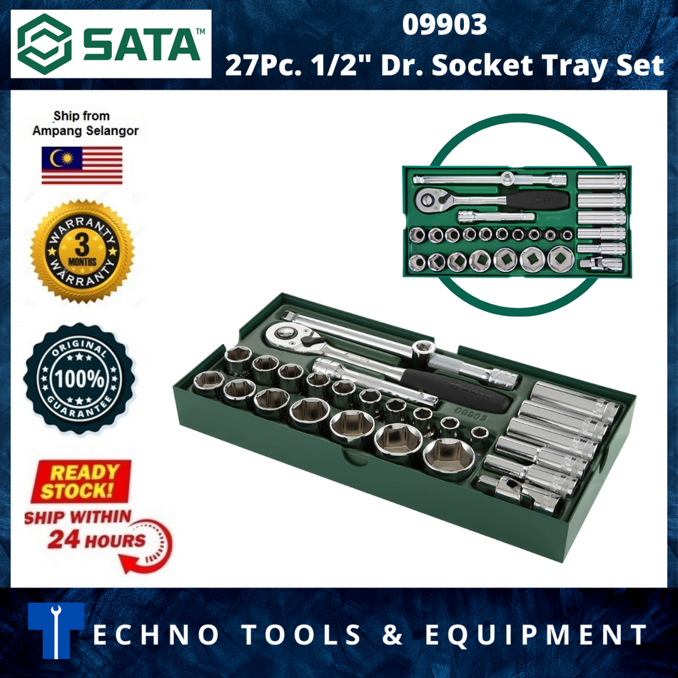 SATA 09903 27PC 1/2" DR SOCKET SET (METRIC)