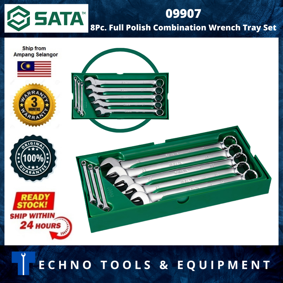 SATA 09907 8 pcs Full Polish Combination Wrench Tray Set