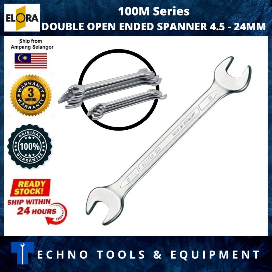 ELORA 100M DOUBLE OPEN ENDED SPANNER 4.5 - 24MM - Stock Clearance Sale