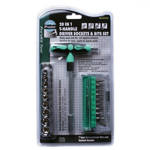 PRO'SKIT SD-9701M 20 IN 1 T-handle Driver Sockets and Bits Set