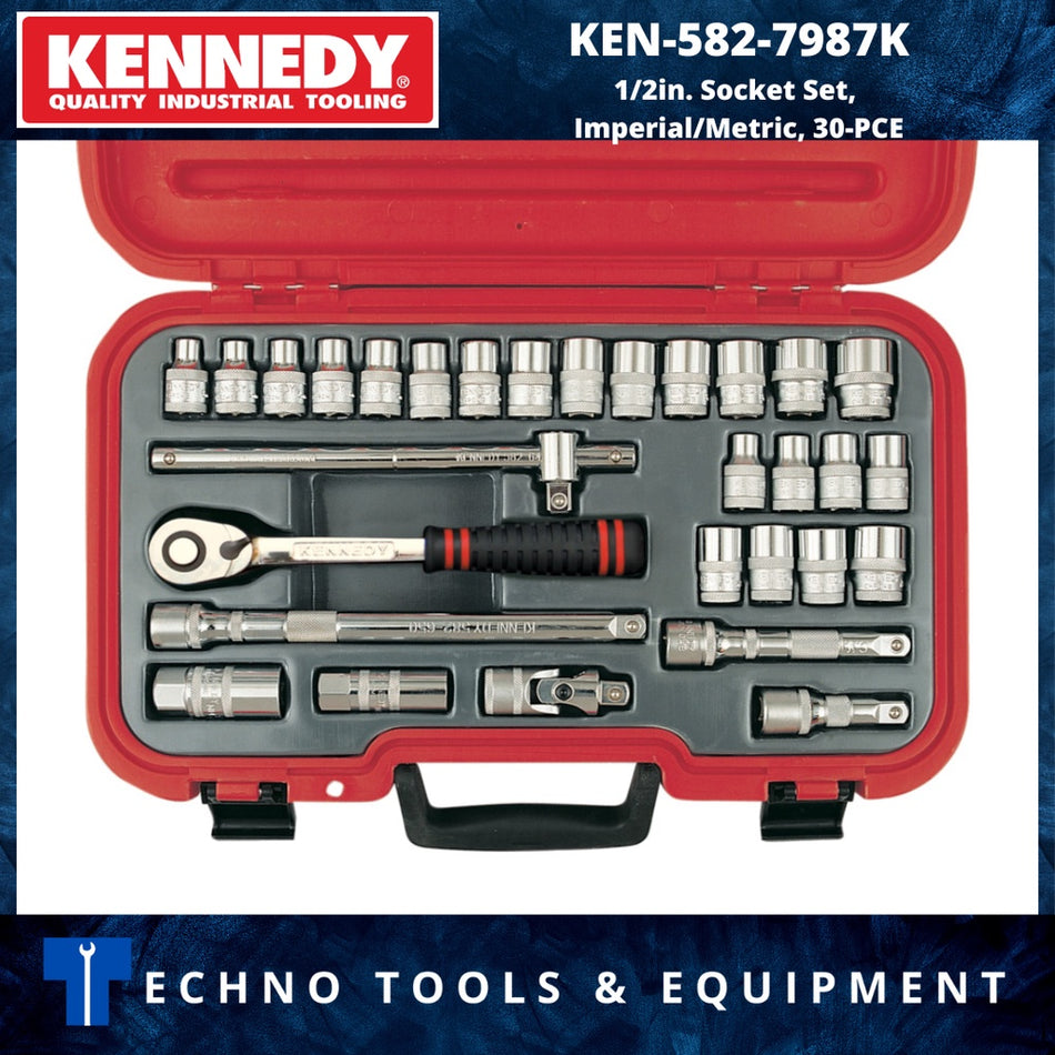 KENNEDY-PRO KEN5827987K 1/2in. Socket Set, Imperial/Metric, 30-PCE KEN-582-7987K