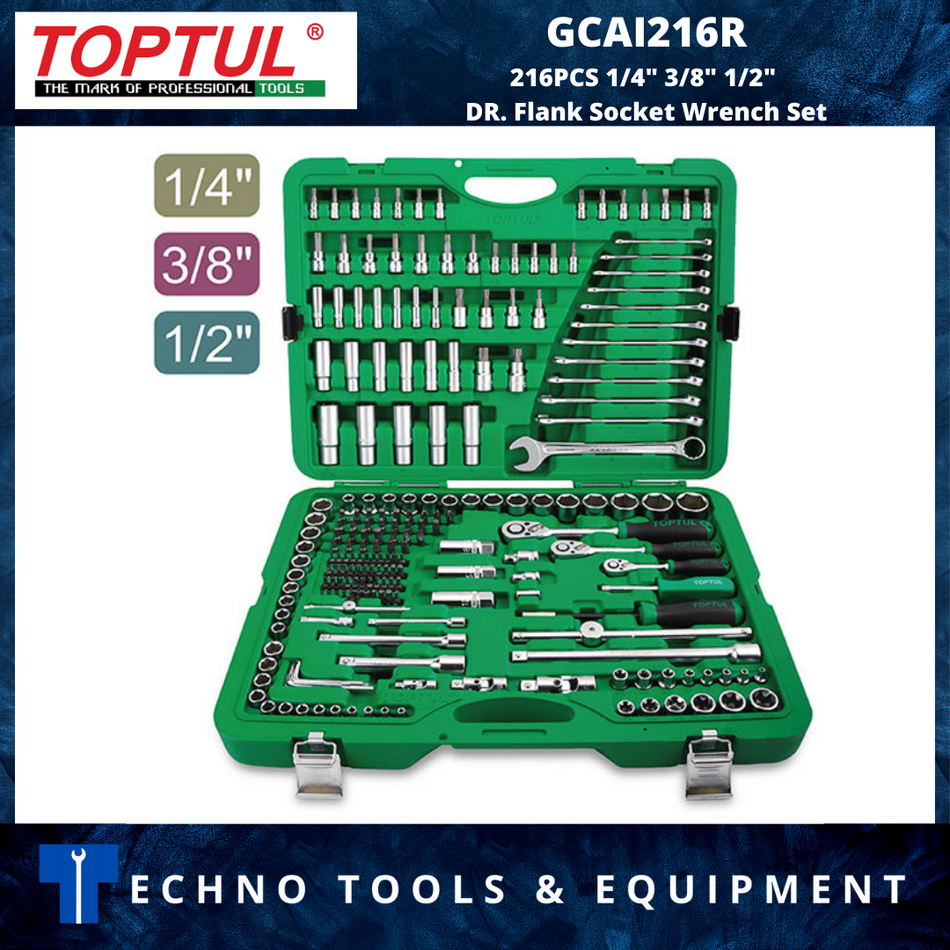 TOPTUL GCAI216R 216PCS 1/4" 3/8" 1/2" DR. Flank Socket Wrench Set
