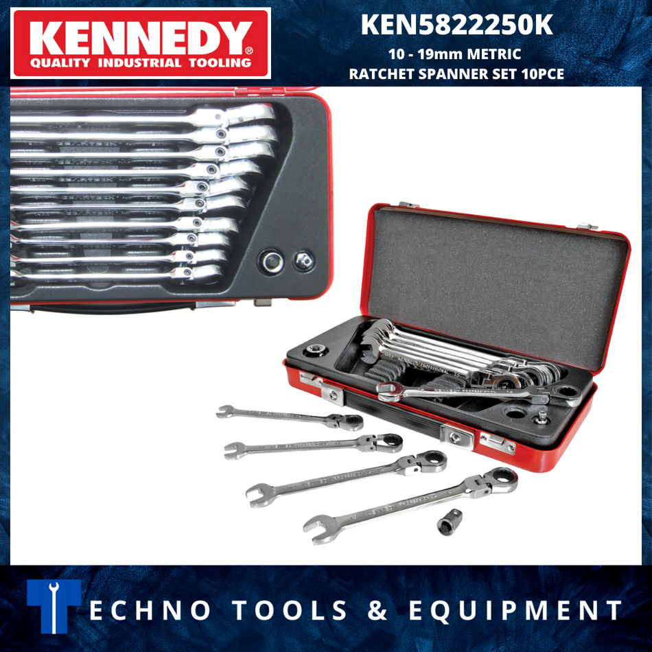 KENNEDY KEN5822250K 10 - 19mm METRIC RATCHET SPANNER SET 10PCE