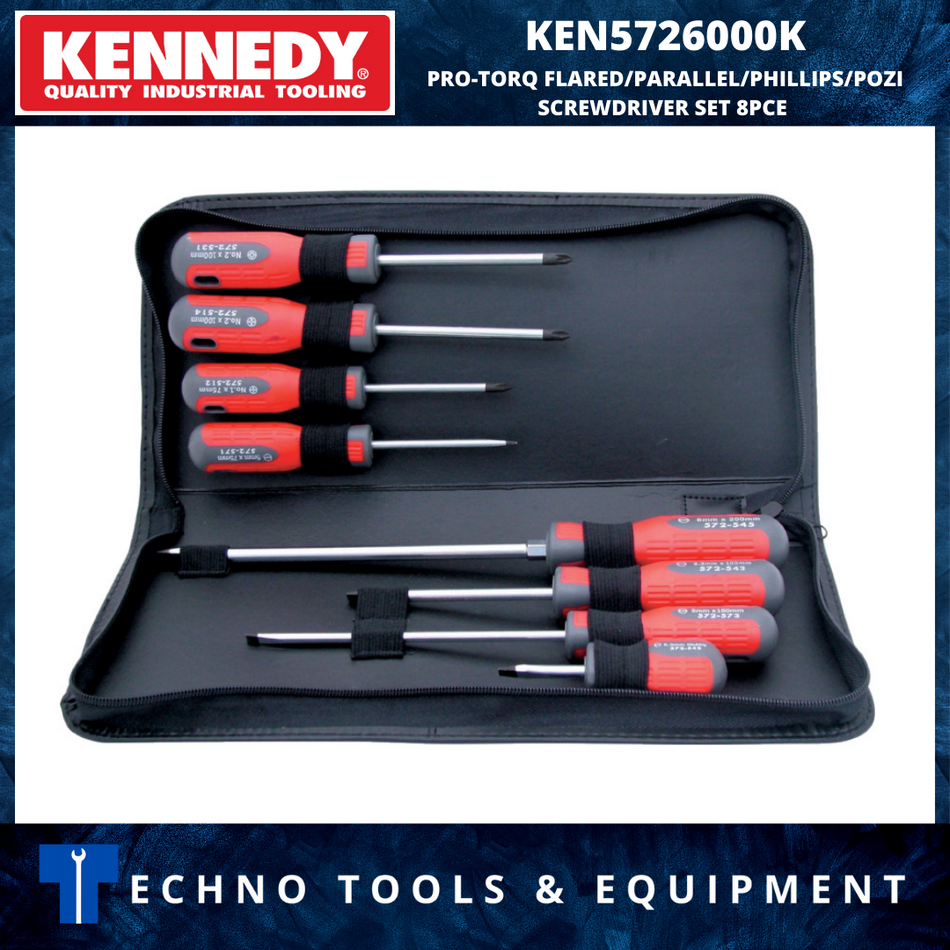 KENNEDY KEN5726000K PRO-TORQ FLARED/PARALLEL/PHILLIPS/POZI SCREWDRIVER SET 8PCE