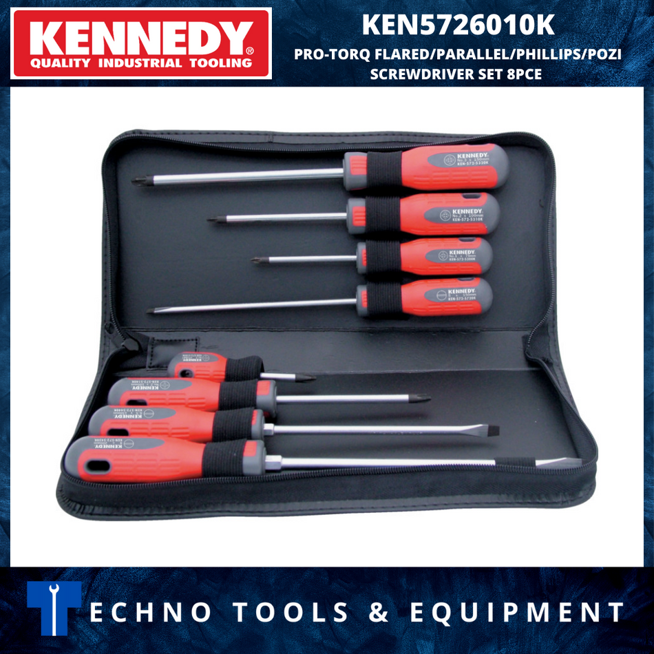 KENNEDY KEN5726010K PRO-TORQ FLARED/PARALLEL/PHILLIPS/POZI SCREWDRIVER SET 8PCE