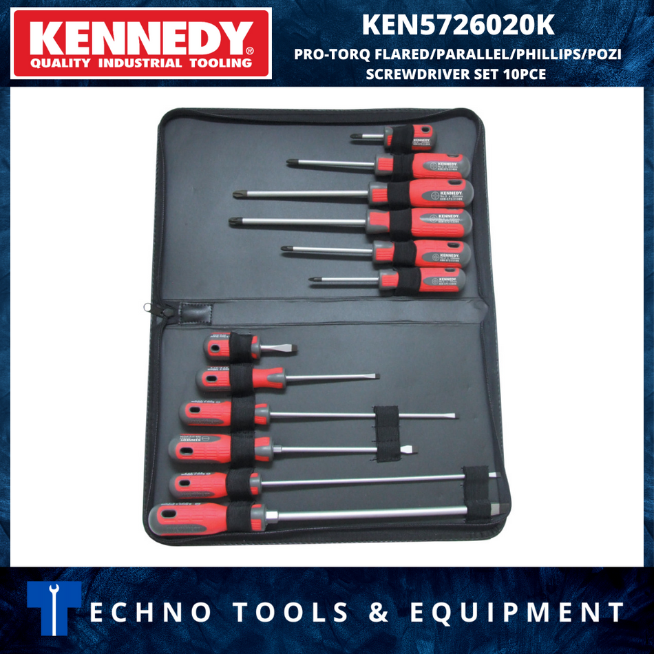 KENNEDY KEN5726020K PRO-TORQ FLARED/PARALLEL/PHILLIPS/POZI SCREWDRIVER SET 10PCE