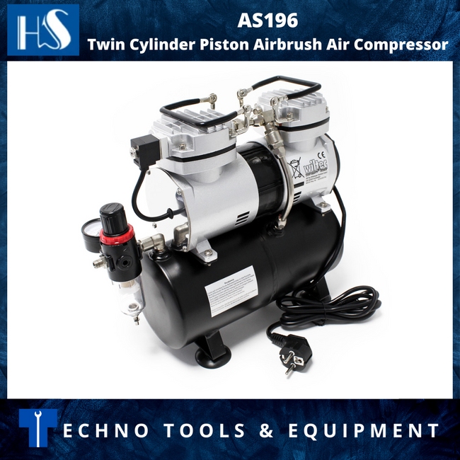 HAOSHENG AS196 Twin Cylinder Piston Airbrush Compressor Only (Airbrush not Included)
