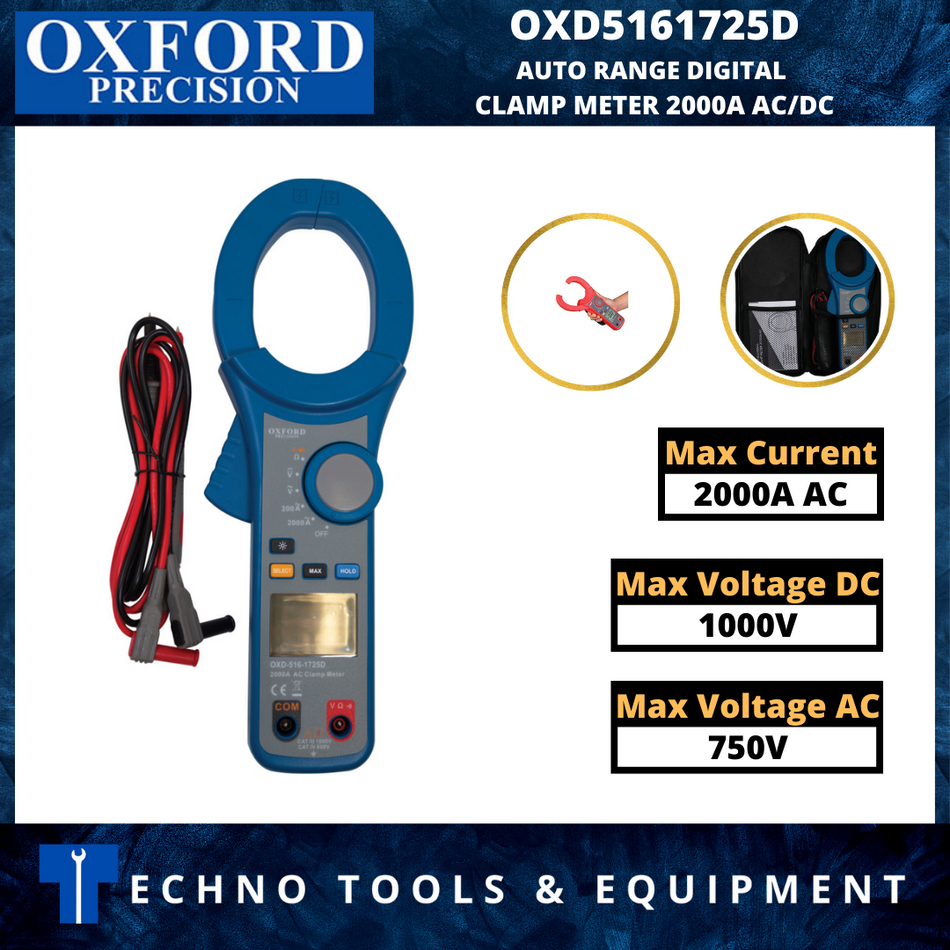 OXFORD OXD5161725D AUTO RANGE DIGITAL CLAMP METER 2000A AC/DC