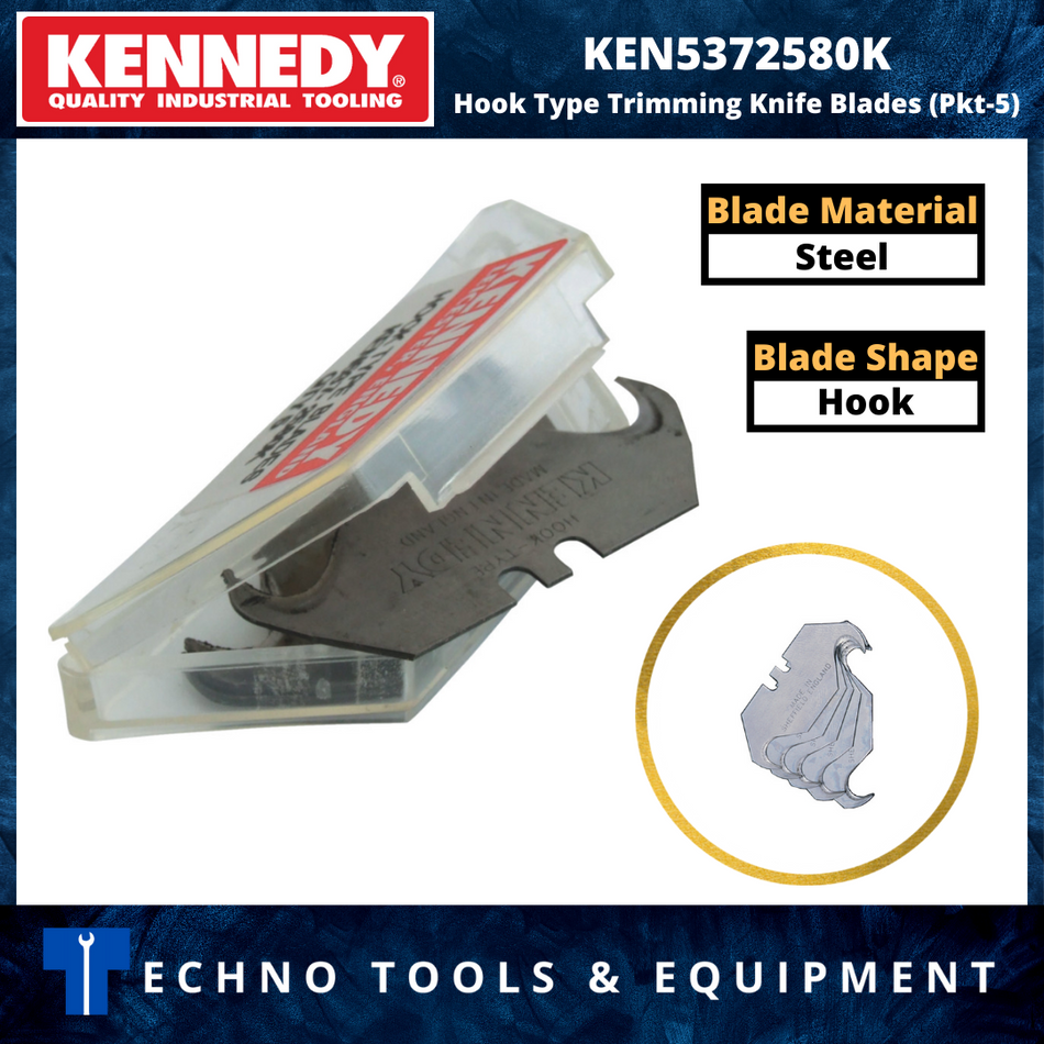 KENNEDY KEN5372580K HOOK TYPE TRIMMING KNIFE BLADES (PKT-5)