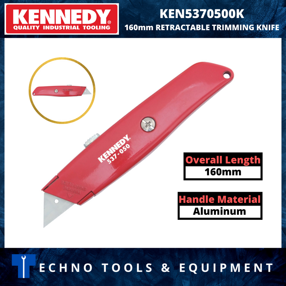 KENNEDY KEN5370500K 160mm RETRACTABLE TRIMMING KNIFE W REPLACEMENT BLADE