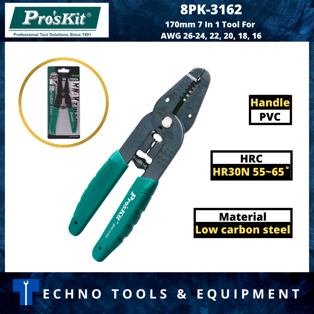 PRO'SKIT 8PK-3162 7-in-1 Wire Stripper Tool For AWG 26-24/22/20/18/16
