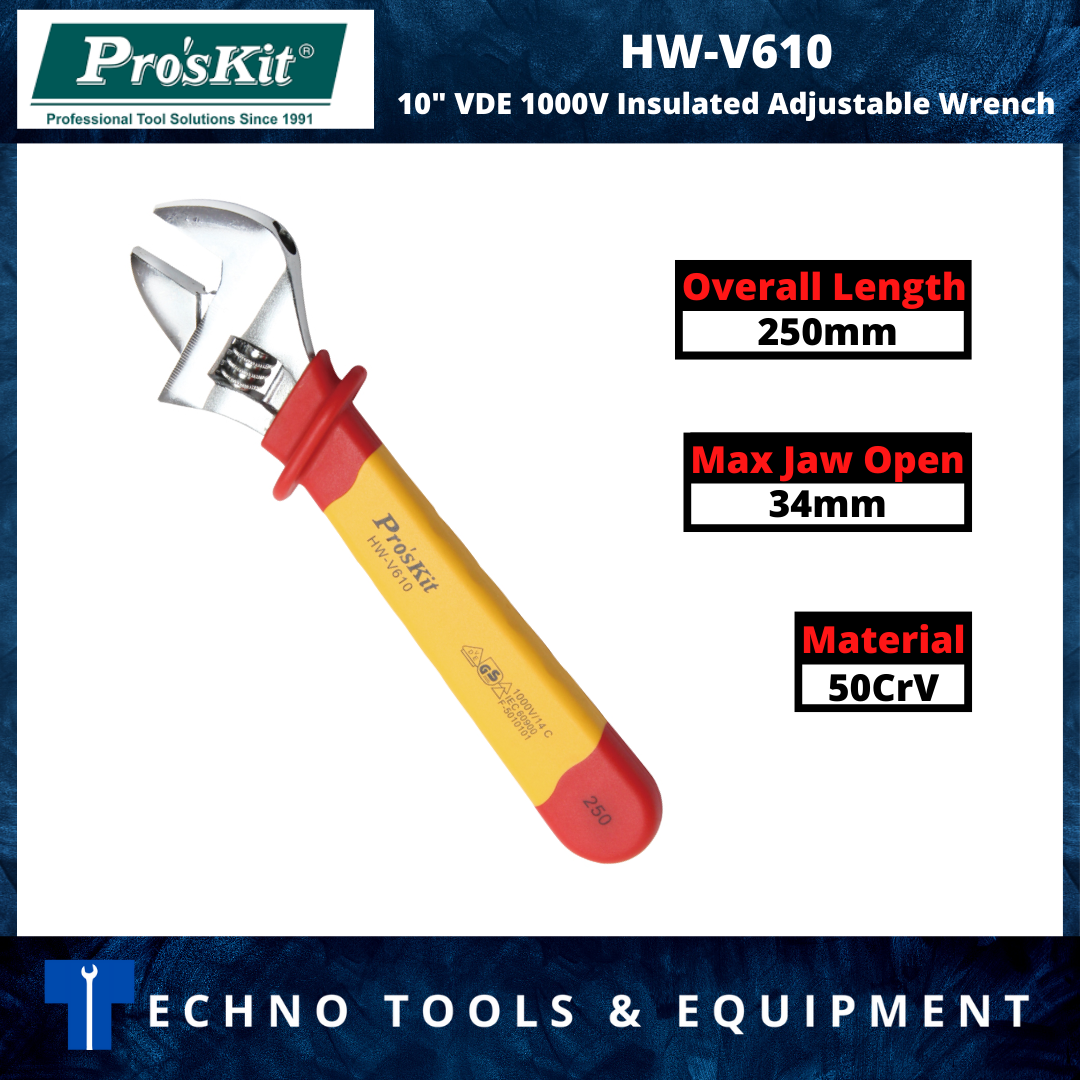 PRO'SKIT HW-V608 / HW-V610 / HW-V612 VDE 1000V Insulated Adjustable Wrench