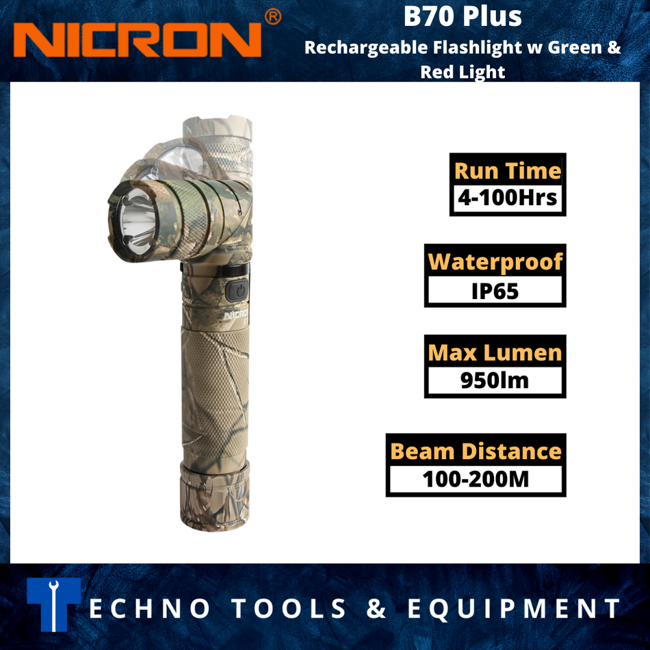 NICRON B70 Plus Rechargeable Flashlight w Green & Red Light