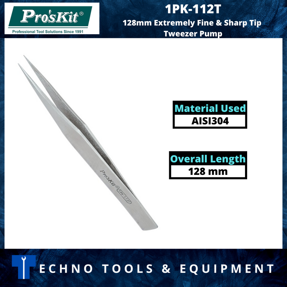 PRO'SKIT 1PK-112T 128mm Extremely Fine and Sharp Tip Tweezer