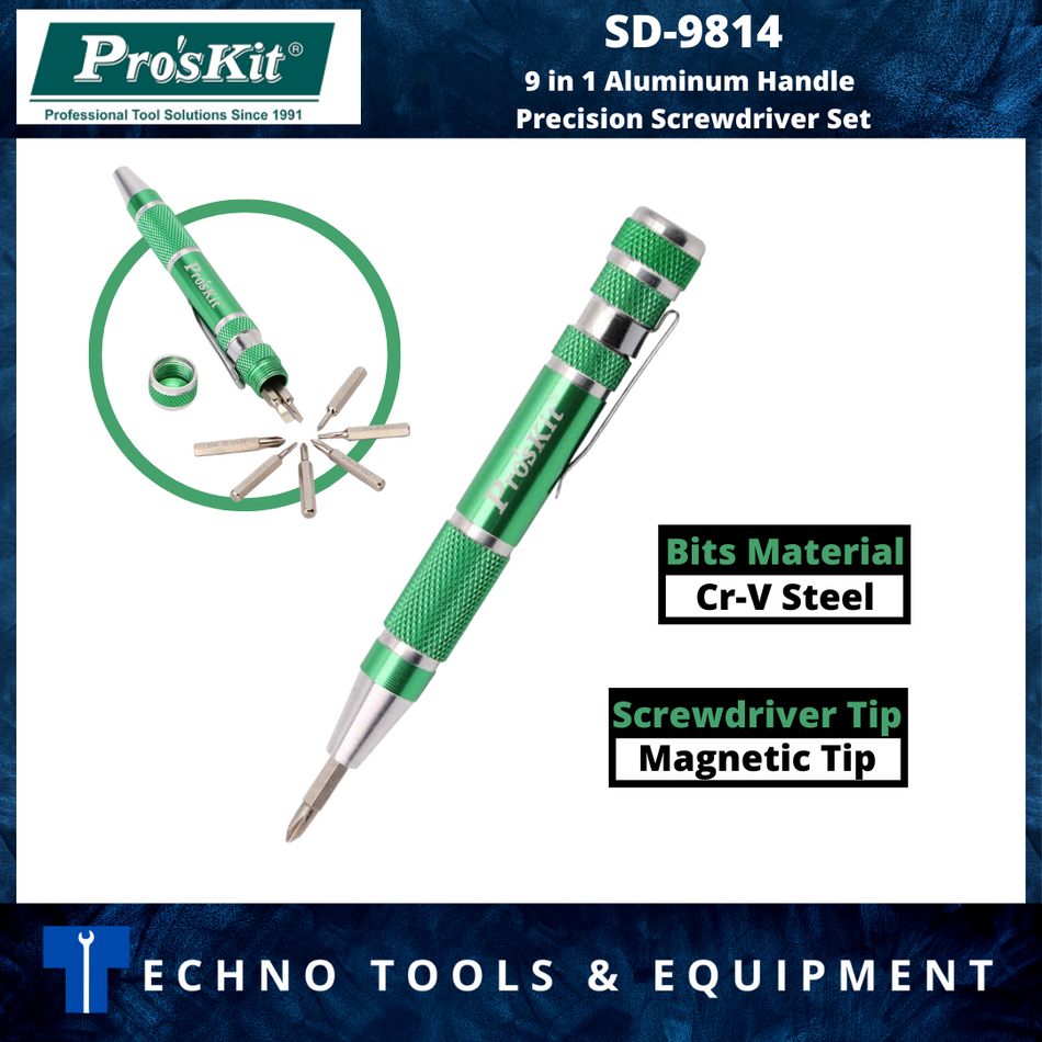 PRO'SKIT SD-9814 9 in 1 Aluminum Handle Precision Screwdriver Set