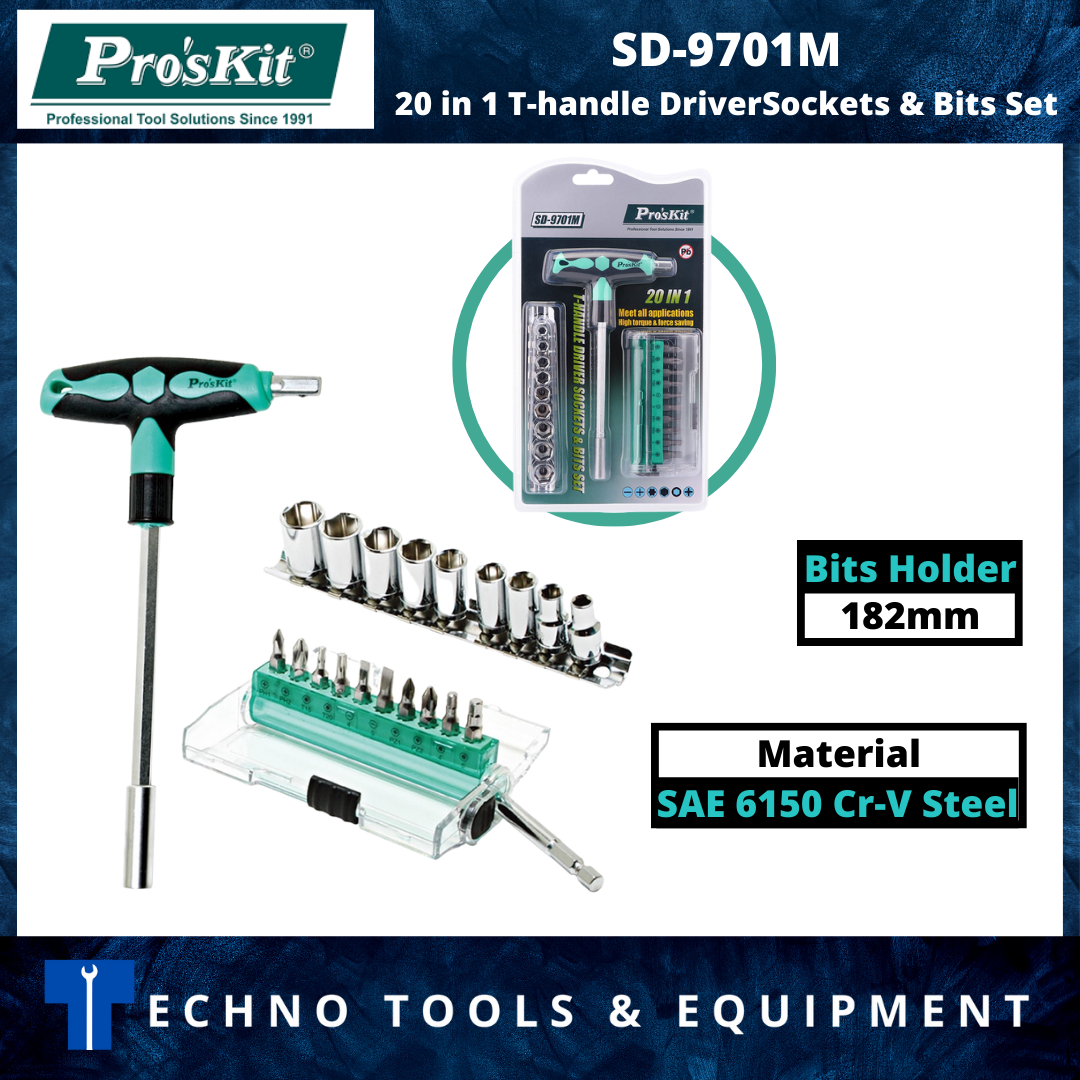 PRO'SKIT SD-9701M 20 IN 1 T-handle Driver Sockets and Bits Set