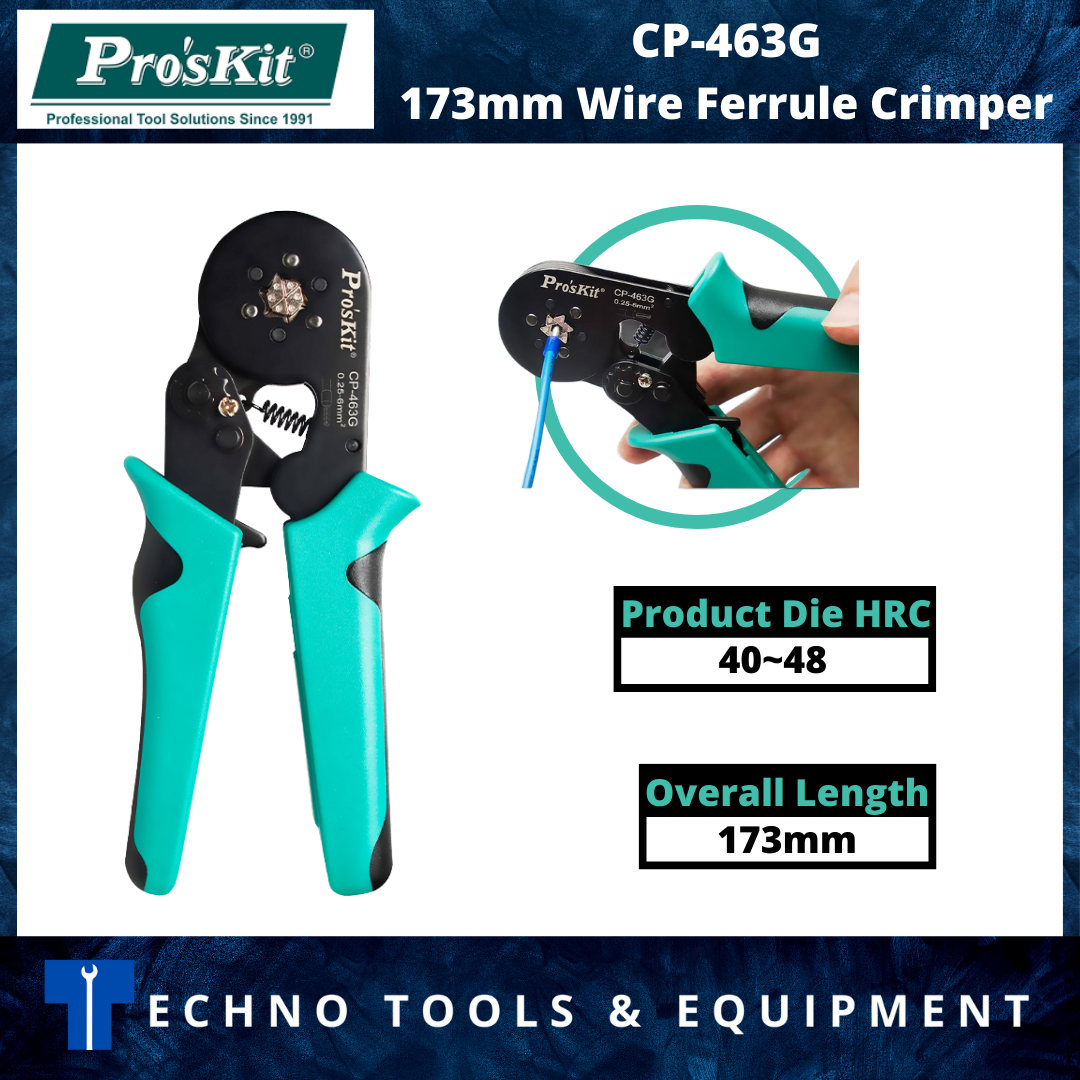 PRO'SKIT CP-463G 173mm Wire Ferrule Crimper – Hexagonal Crimp
