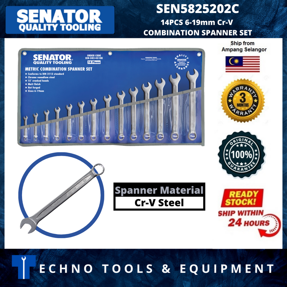 SENATOR 14PCS 6-19mm Cr-V COMBINATION SPANNER SET SEN5825202C