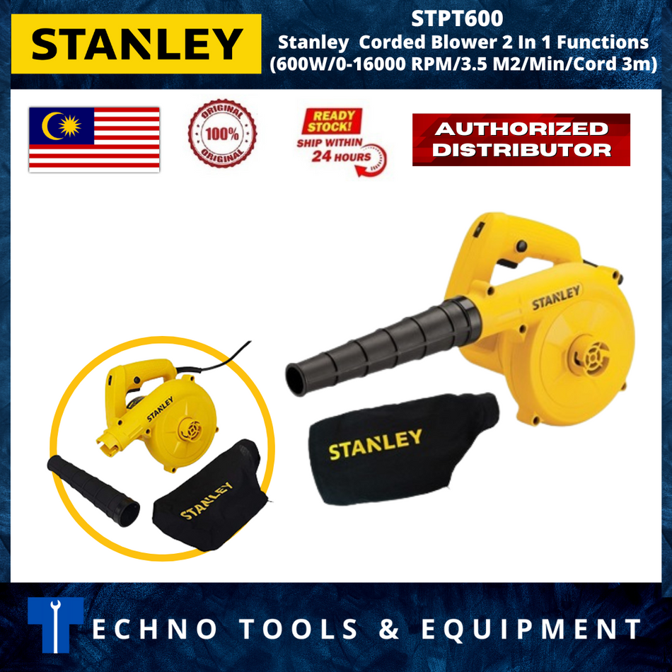 Stanley STPT600 Corded Blower 2 In 1 Functions (600W/0-16000 RPM/3.5 M2/Min/Cord 3m)
