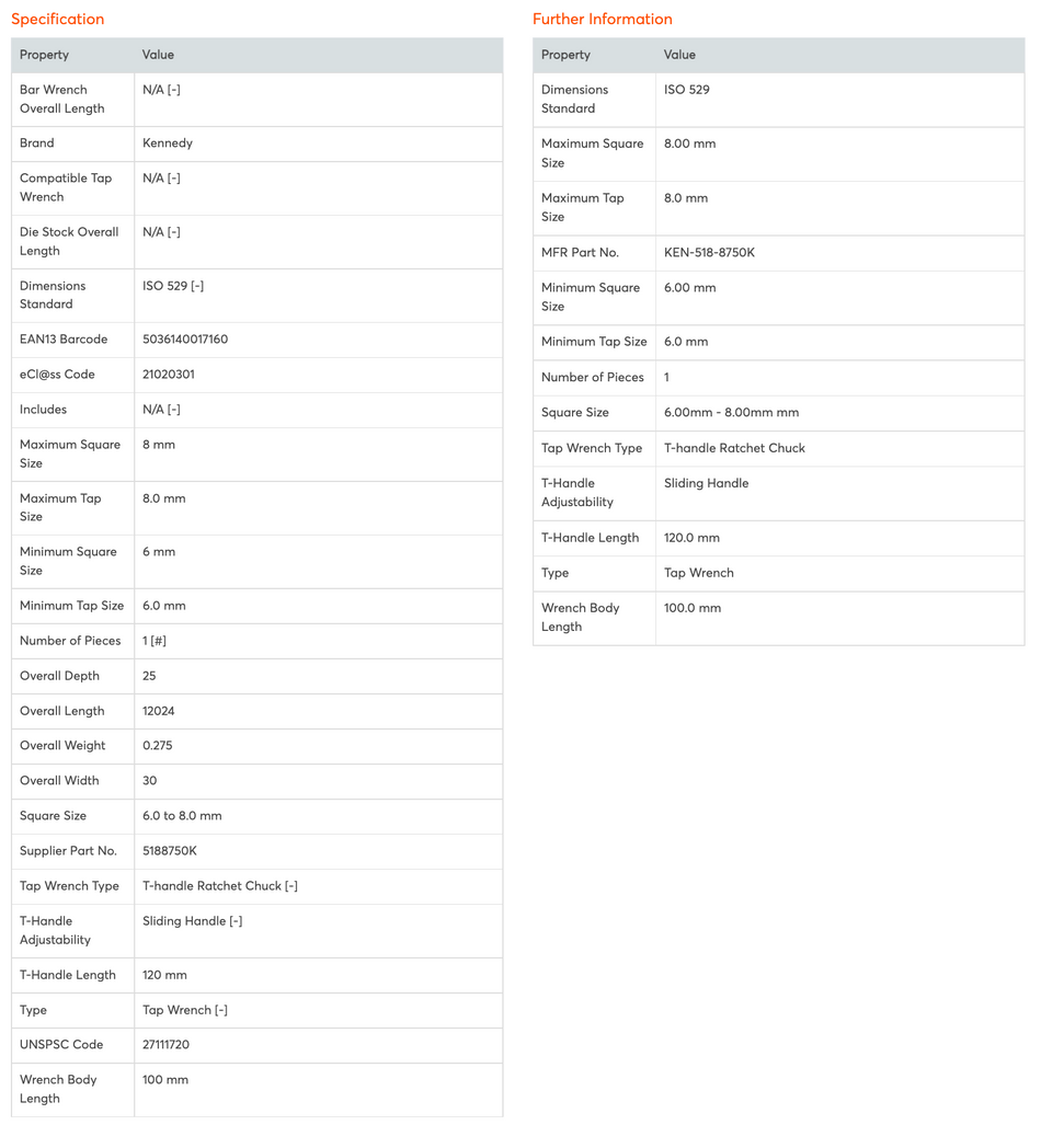 KENNEDY 6.0-8.0MM RATCHETING CHUCK TYPE TAP WRENCH KEN5188750K