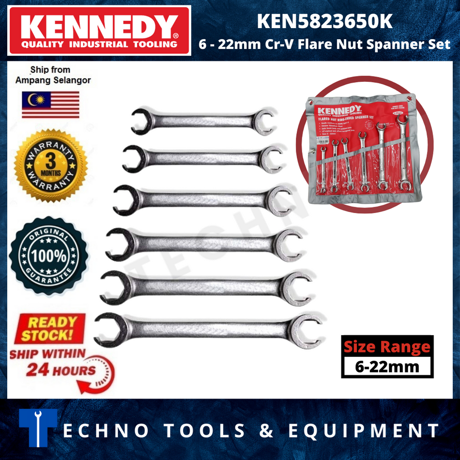 KENNEDY KEN5823650K 6-22mm FLARE NUT RING SPANNER SET 6PC