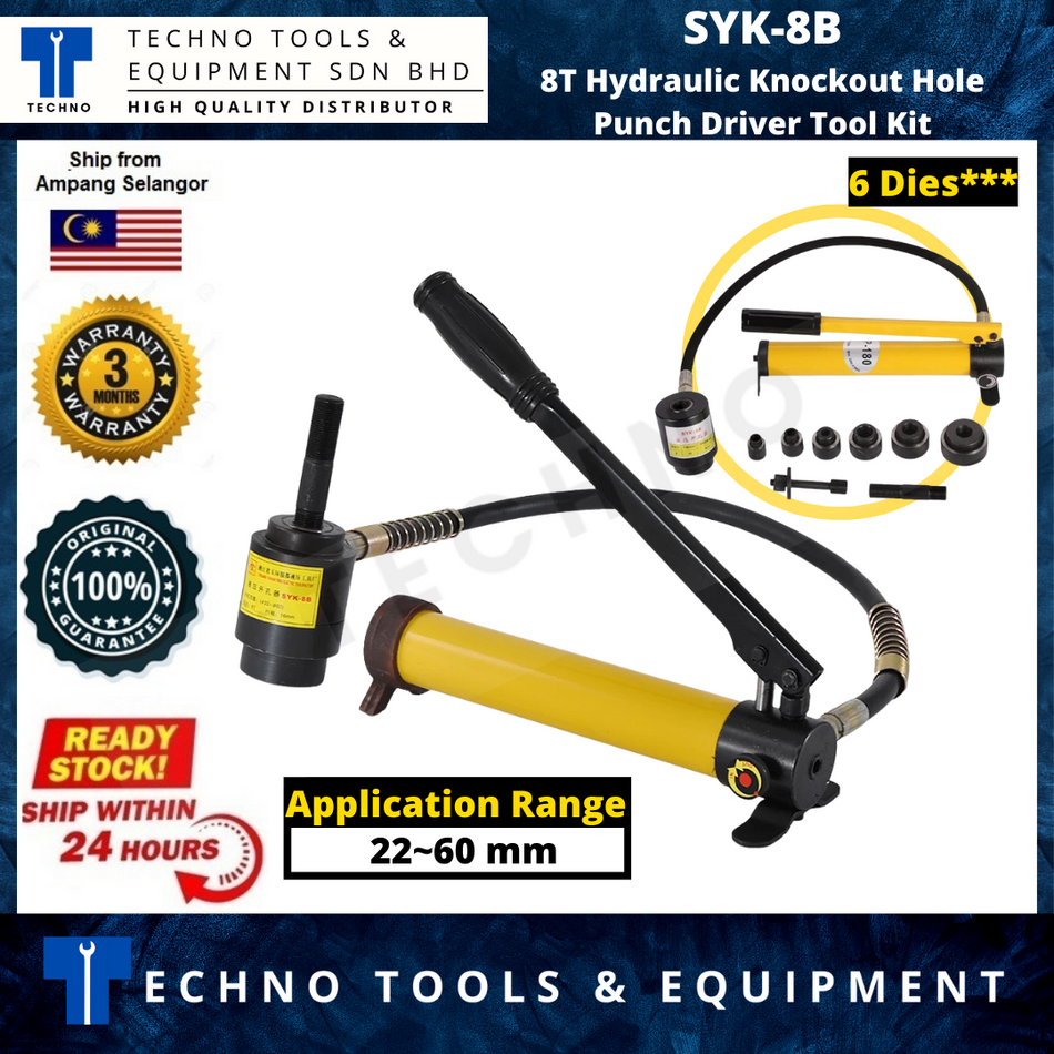 SYK-8B Portable Hydraulic Knockout Hole Punch Driver Tool Kit 22~60mm with 6 Die