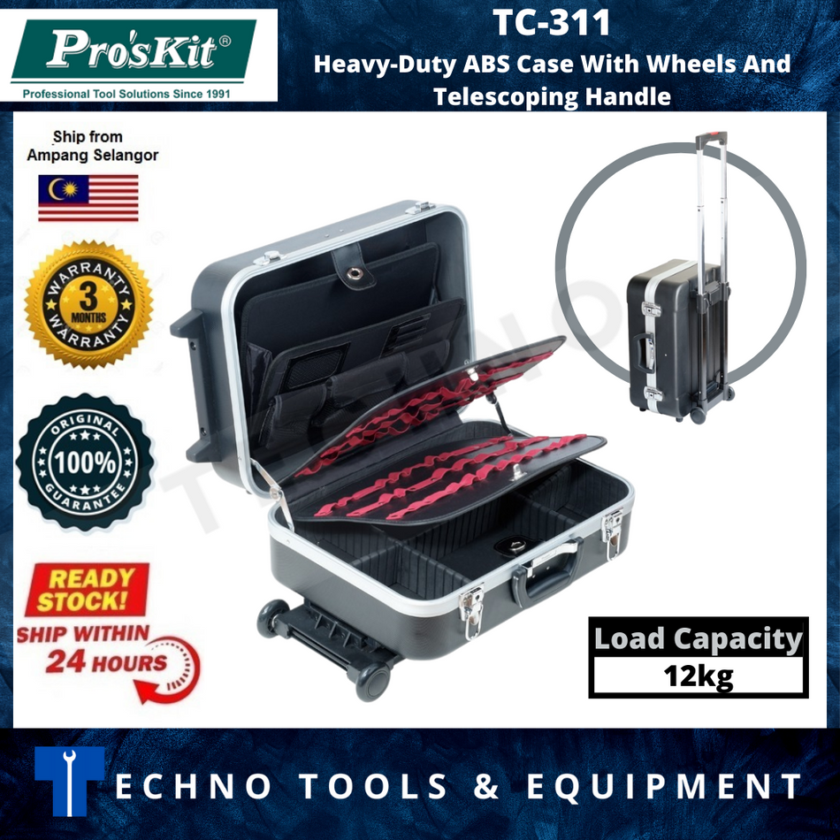 Pro'sKit TC-311 Heavy-Duty ABS Case With Wheels And Telescoping Handle