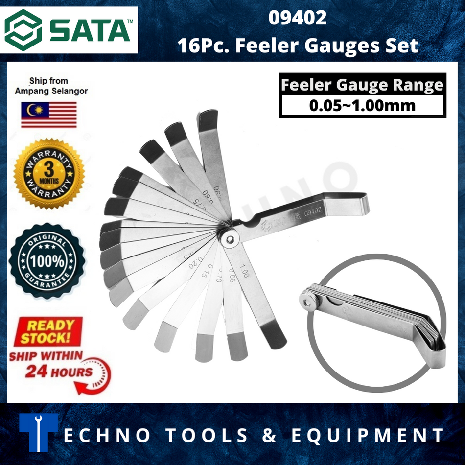 SATA 09402 16 pcs Feeler Gauge Thickness Measurement Tools 0.05-1.00 mm  ID32860