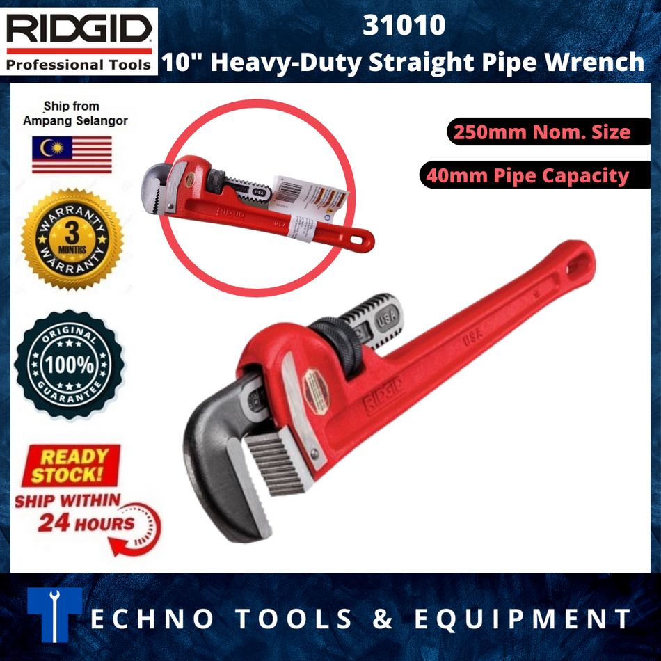 RIDGID Heavy-Duty Straight Pipe Wrench (10"/250mm) 31010