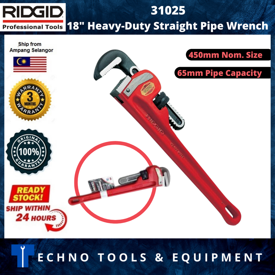 RIDGID Heavy-Duty Straight Pipe Wrenches (18''/450mm) 31025