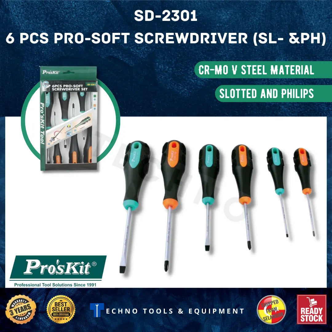 PROSKIT SD-2301 6 Pcs Pro-Soft Screwdriver – Techno Tools & Equipment