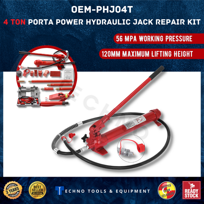4 Ton Porta Power Hydraulic Jack Body Frame Repair Kit Auto Shop Set w/ Carrying Case