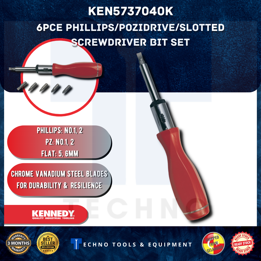 1/4" HEX BIT RATCHET DRIVER SET C/W 6 BITS KEN5737040K Techno Tools