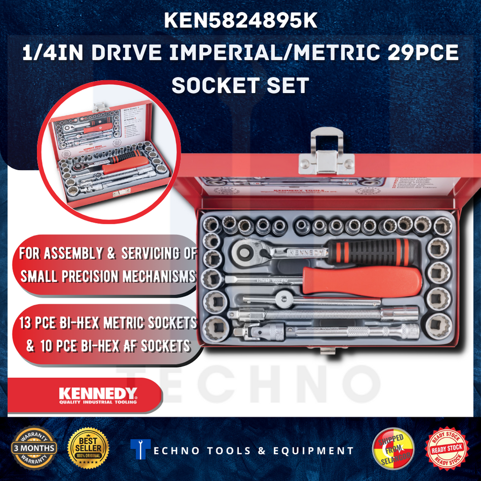 KENNEDY KEN5824895K SOCKET SET 1/4" SQ DR 29-PCE KEN-582-4895K