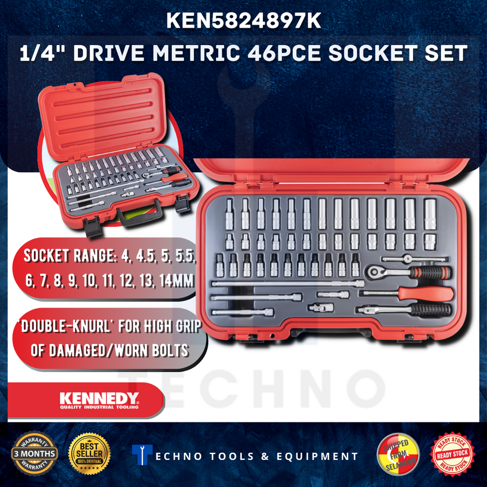 KENNEDY KEN5824897K SOCKET SET 1/4" DR 46-PCE KEN-582-4897K