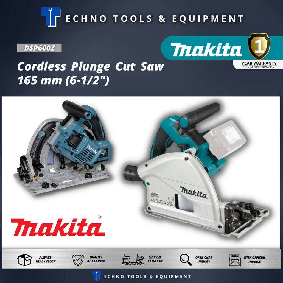 MAKITA DSP600Z Cordless Plunge Cut Saw 165 mm (6-1/2") - 1 Year Warranty