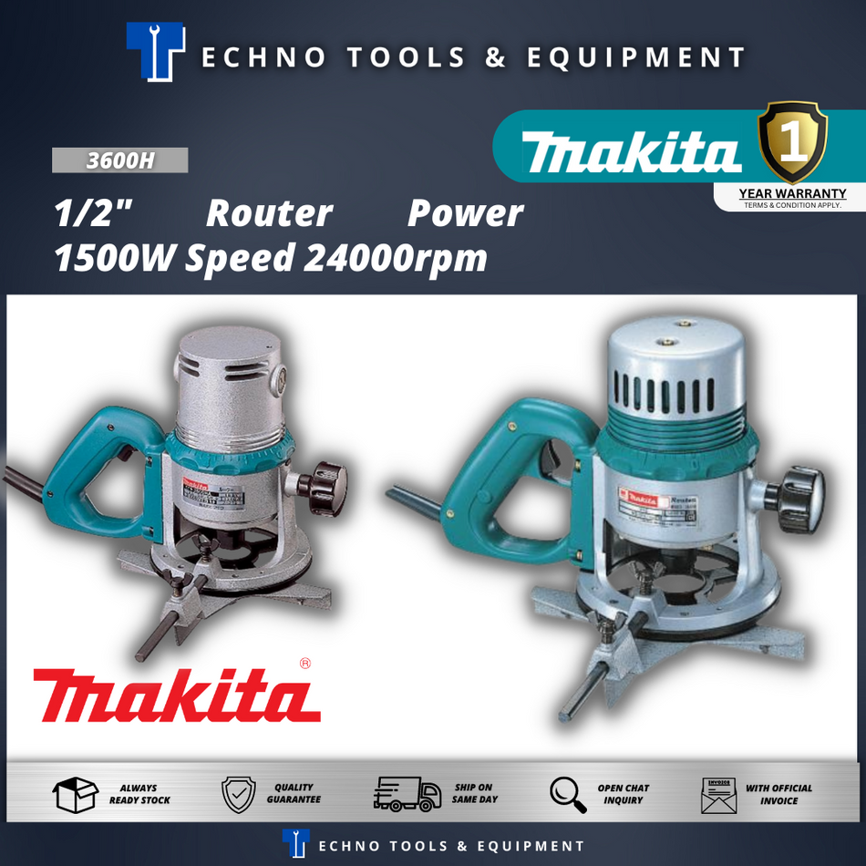 MAKITA 3600H 1/2" Router Power 1500W Speed 24000rpm - 1 Year Warranty