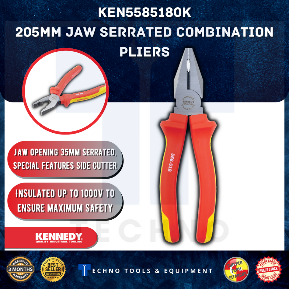 KENNEDY 205mm/8" PRO-TORQ COMB PLIER 1000V INS KEN5585180K