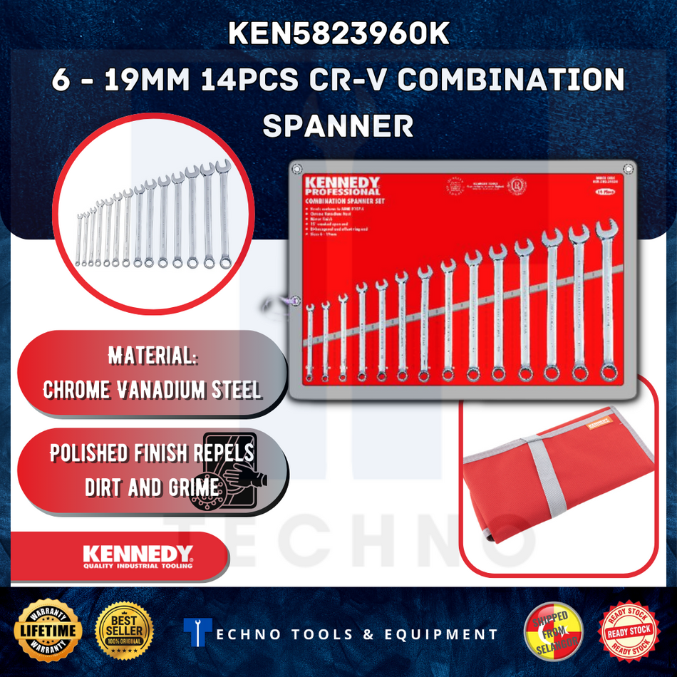 KENNEDY 6-19mm PROFESSIONAL COMBINATION SPANNER SET 14PC KEN5823960K