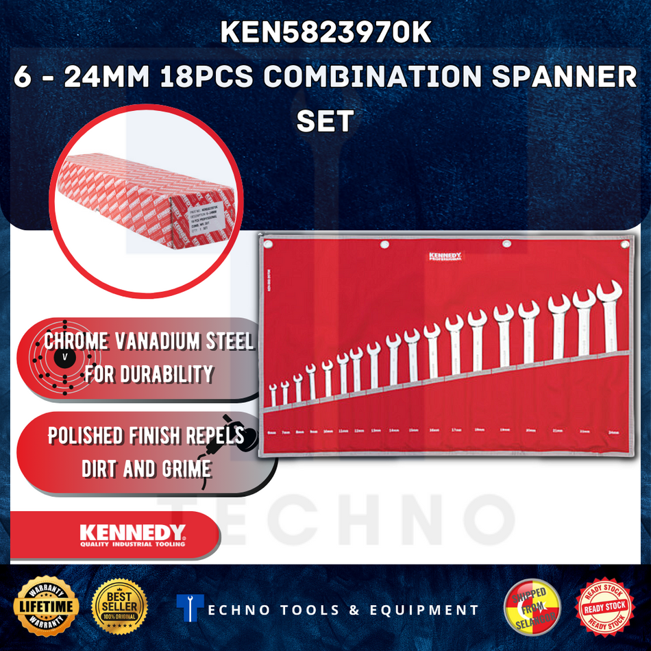 KENNEDY 6-24mm PROFESSIONAL COMBINATION SPANNER SET 18PC KEN5823970K