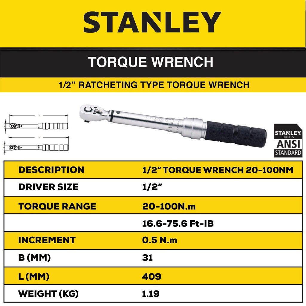 STANLEY STMT73589-8 1/2" 20-100NM TORQUE WRENCH