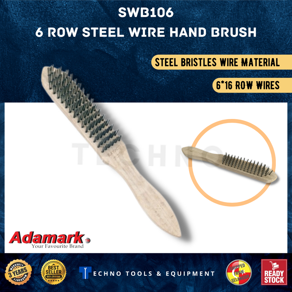 ADAMARK Steel Wire Hand Brush / Wood Handle / Berus Besi / 104 / 105 / 106