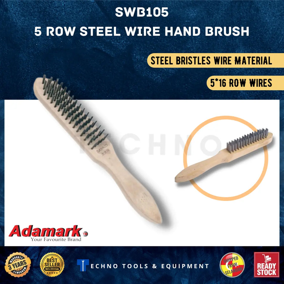ADAMARK Steel Wire Hand Brush / Wood Handle / Berus Besi / 104 / 105 / 106 ADAMARK