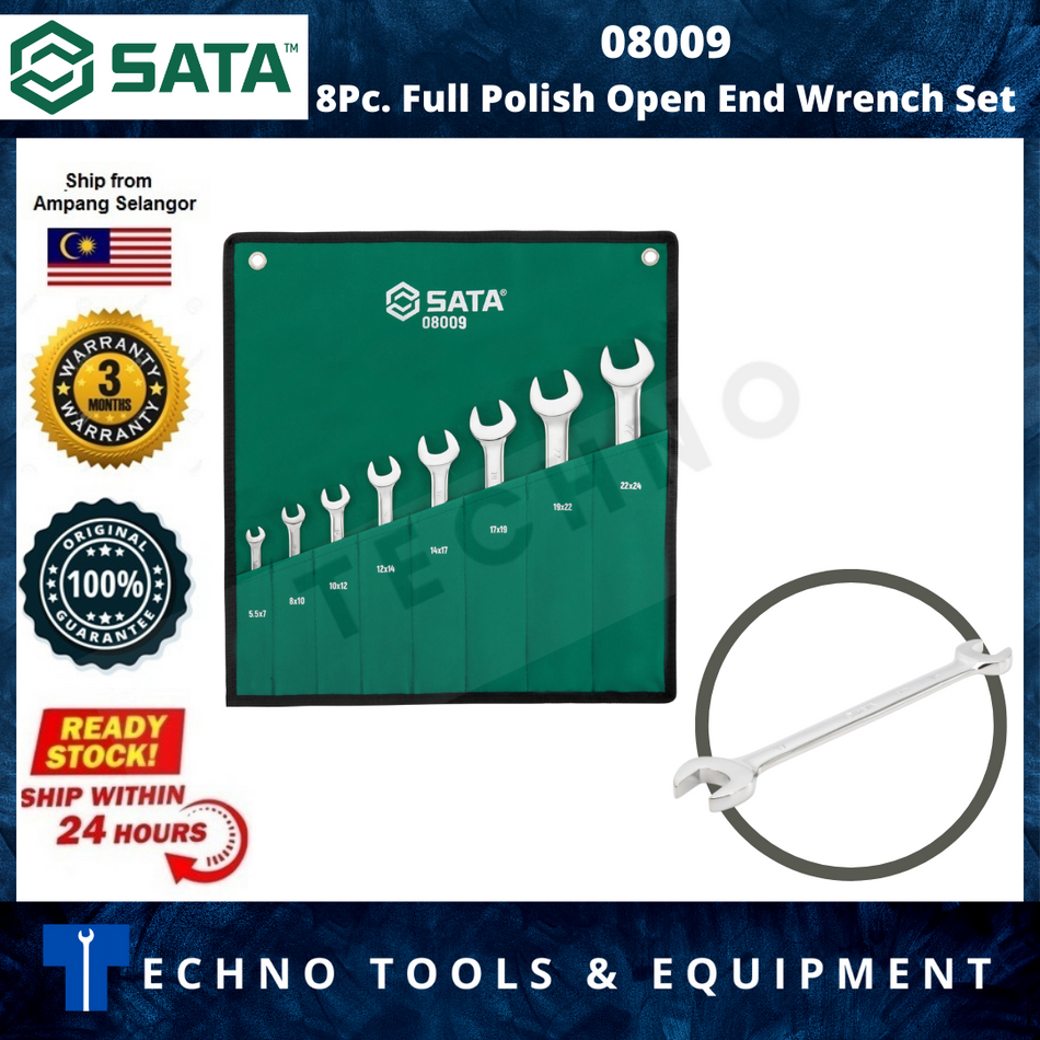SATA 08009 8Pc. Full Polish Open End Wrench Set