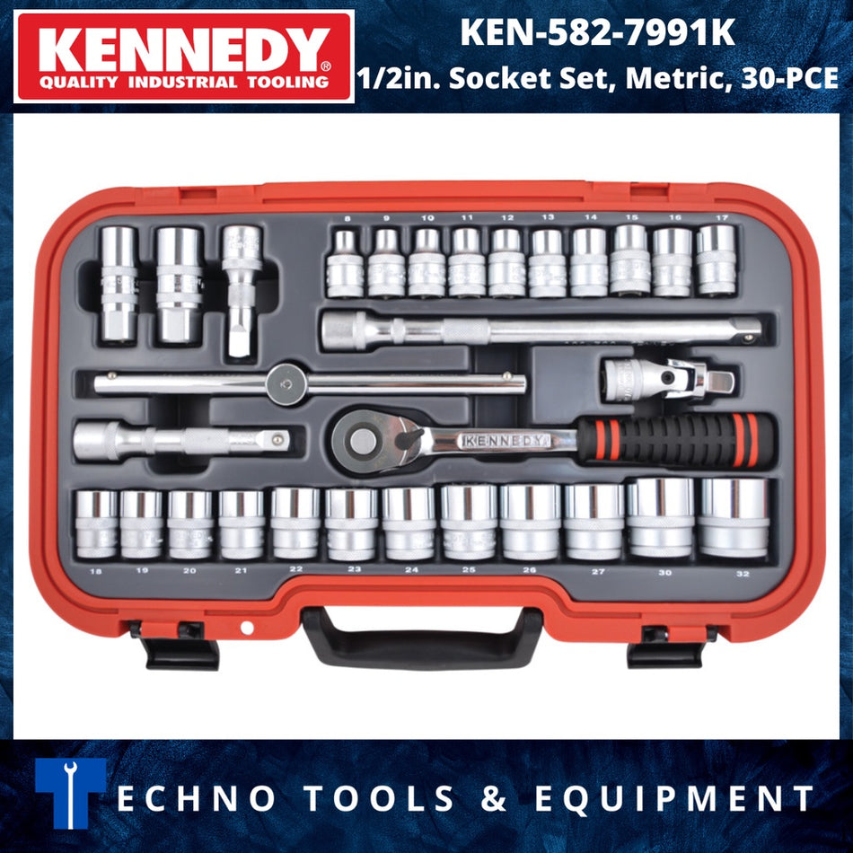 KENNEDY KEN5827991K METRIC SOCKET SET (30-PCE) 1/2" SQ DR