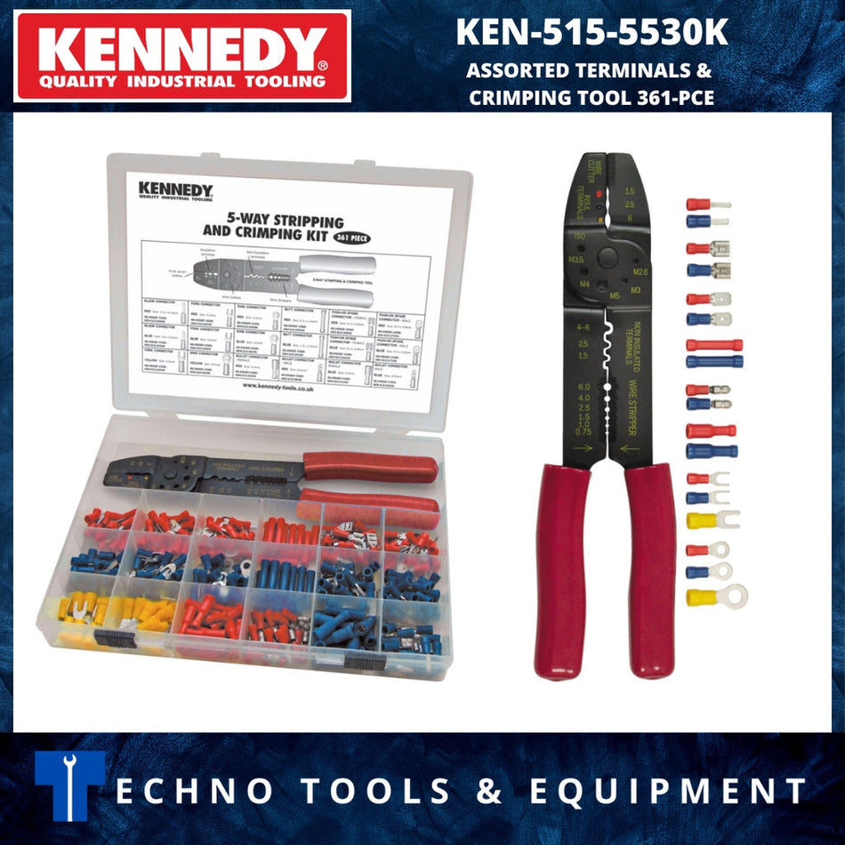 KENNEDY KEN5155530K ASSORTED TERMINALS & CRIMPING TOOL 361-PCE KEN-515-5530K