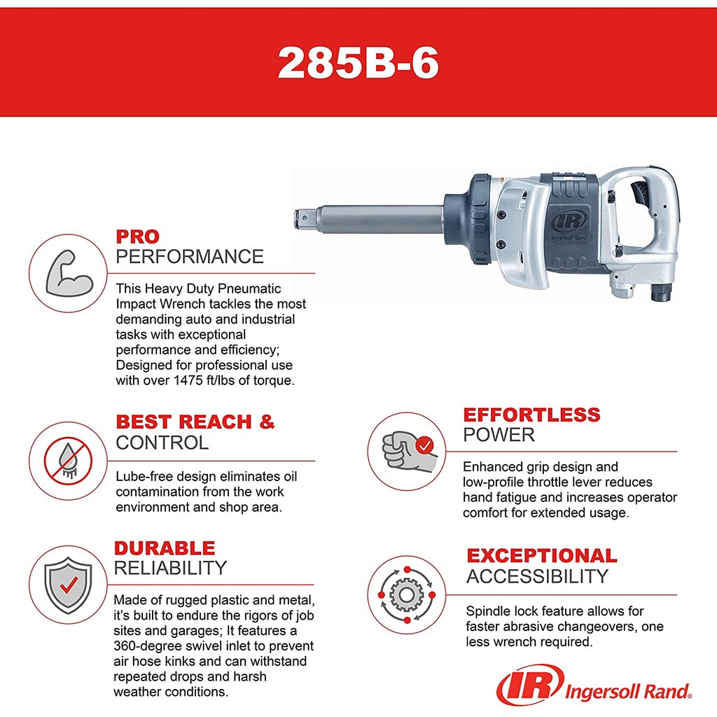 INGERSOLL RAND IR285B-6 Air Impact Wrench 1" Heavy Duty with 6" Extended anvil